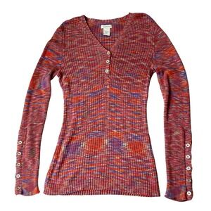 Sundance Y2K Ribbed Knit Henley Sweater Tee Women Size S Rust Hippie Long Sleeve